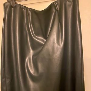Dark green faux leather skirt.